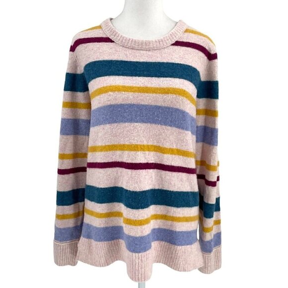 *J. Crew Wool Blend Preppy Stripe Crewneck Pullover Sweater Soft size Medium - Picture 1 of 7